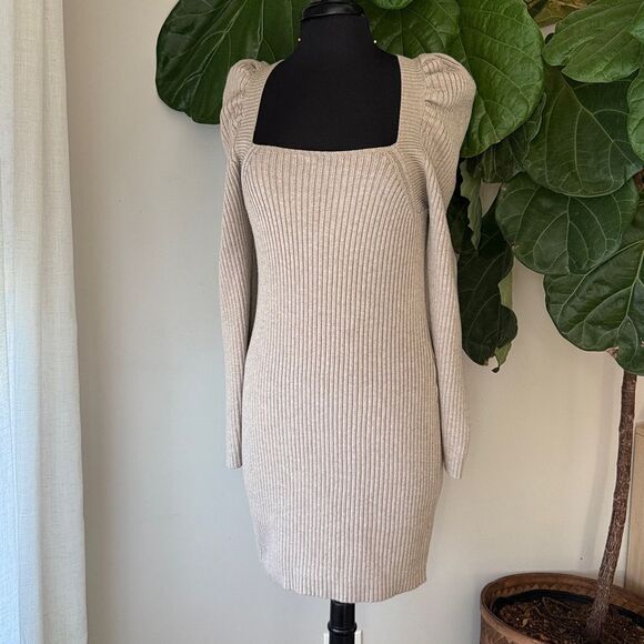 NWT Promesa Taupe Tan Ribbed Long Sleeve Sweater Mini Dress - Picture 4 of 9